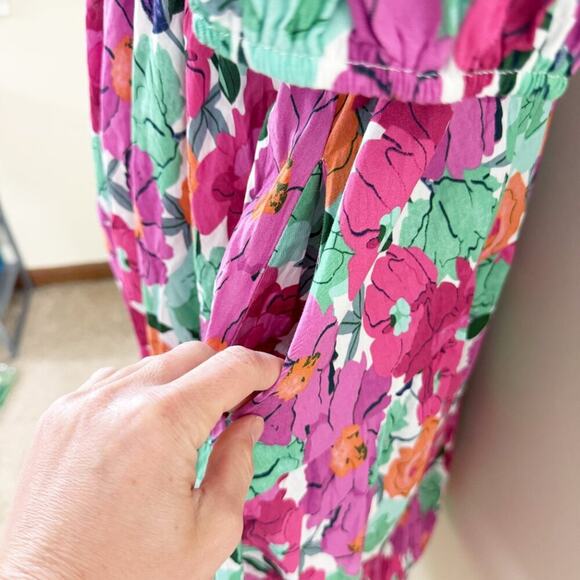 Baltic Born Pink Floral Print Dress Sz Large Square Neck Pockets Balloon Sleeve - Picture 6 of 10